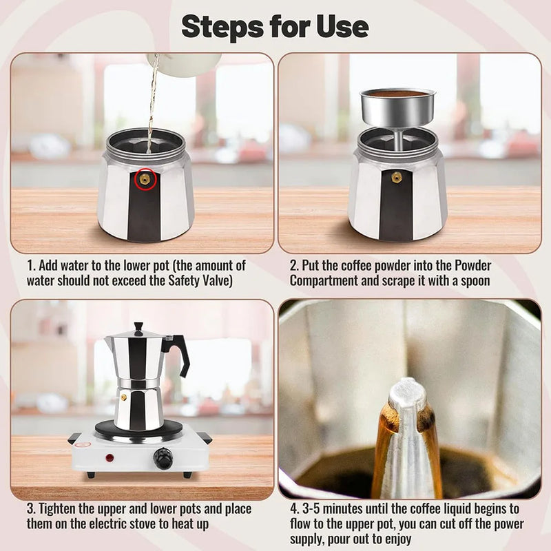 Aluminum Moka Pot Classic Stovetop Espresso Coffee Maker Coffee Kettle Tea Pot For Office Home Outdoor Camping Tableware