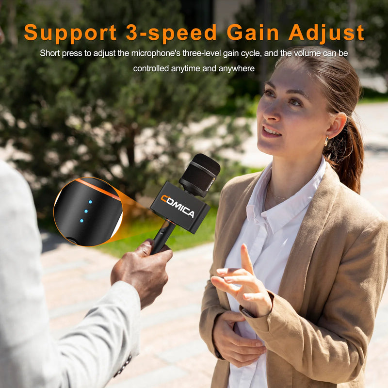 Comica Revo S 48kHz/24bit Wireless Interviewing Microphone for Smartphone Denoise Cardioid Polar Pattern Outdoor Microphone