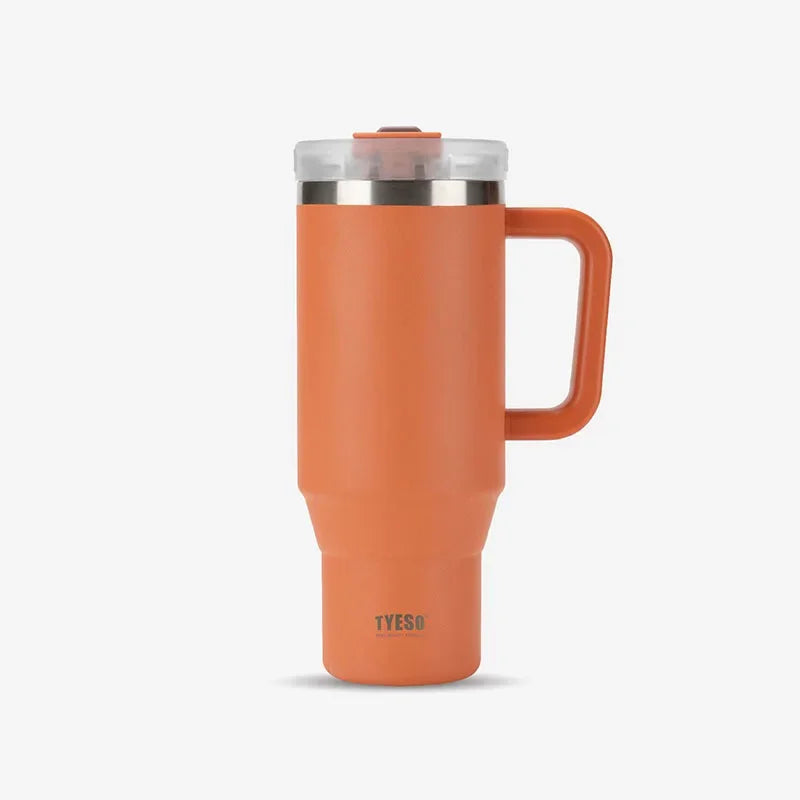 Tyeso Car Stainless Steel Thermal Bottles 30oz/40oz Vacuum Thermos Cup with Handle Straw Hiking Portable Water Bottle Coffee Cup