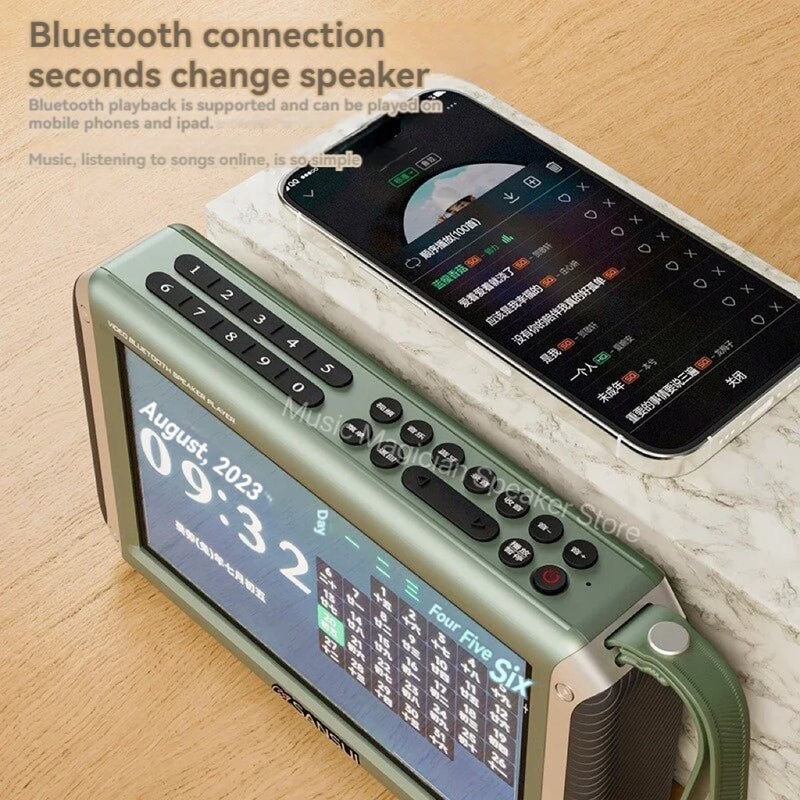 Portable Wireless Bluetooth Speaker 7-inch HD Screen Sound Box FM Radio As a Gift for the Elderly Multi-functional Music Player