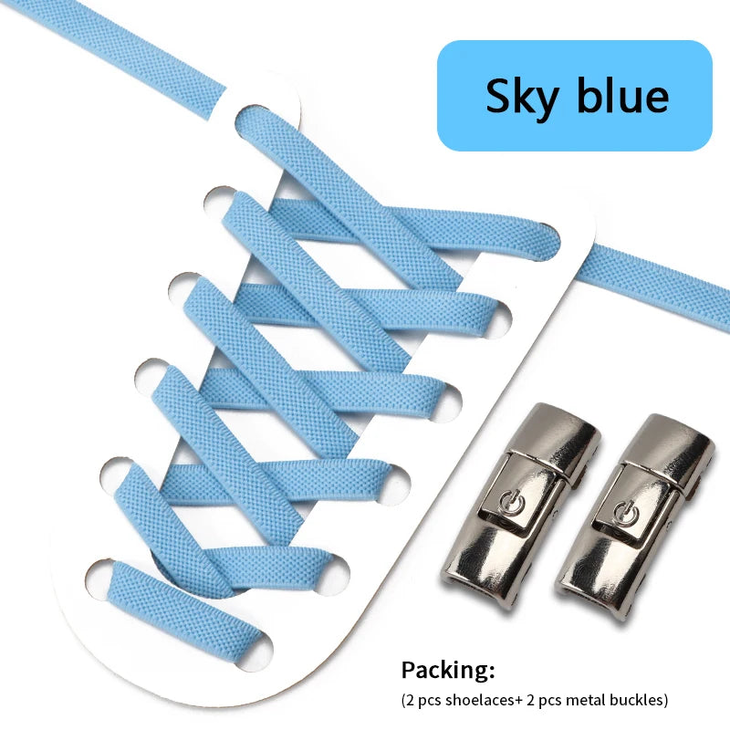 1Pair No Tie Shoe laces, Press Lock Shoelaces without ties Elastic Laces Sneaker Kids Adult 8MM Widened Flat Shoelace for Shoes