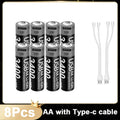 Type-C Rechargeable Lithium Battery for Camera Remote Control Smart Door Lock Microphone Mouse. - 3400mWh 1.5V AA USB