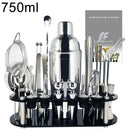 Boston Cocktail Shaker Bar Tools Wine Mixer Set Bartender Cocktail Shaker Tool Kit with Holder. - 13-22Pcs 750ml 600ml