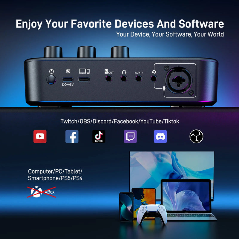 MAONO G1 NEO interfaz de audio Audio Mixer g1,Custom Sound Effects,XLR Audio Interface,for Gaming Voice,Podcast