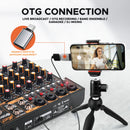 Debra Mini 6 6-Channel Audio Mixer DJ Console with Bluetooth 5.0 OTG Reverb 48V Sound Card for PC Recording, Webcasting