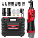 Cordless Electric Ratchet Wrench,90°. Angle Wrench 12V Power Ratchet Tool with 2 Batteries & Charger+7 Sockets. - DayPlus 200NM 3/8"