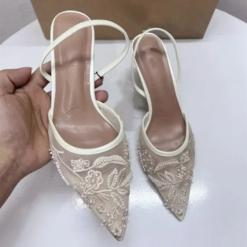 Mesh Open Heel Sandals Shoes Fashion. Print Pointed End for Women. High-heel  Stiletto