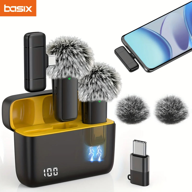 Lavalier Microphone with Charging Case Wireless mini mic for Android IOS Phone with Noise-canceling Function to Record Videos