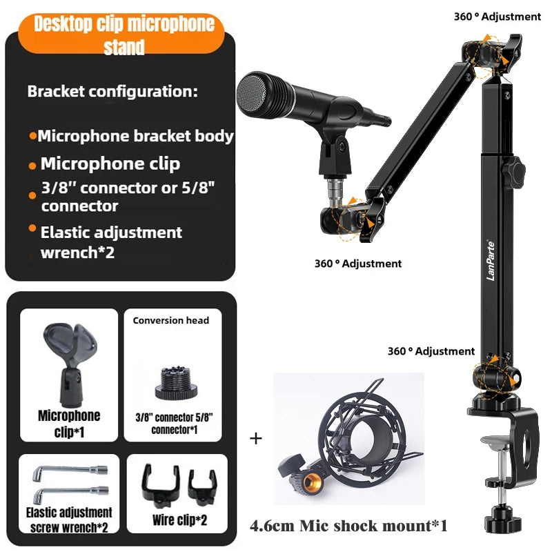 Mic Boom Arm Microphone Stand for Blue Yeti FIFINE AM8 K669B HyperX QuadCast SoloCast AT2020 Shure SM7B MV7 and Other Microphone