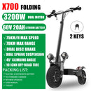 X700 60V 3200W Single/Dual Motor Electric Scooter Max Speed 75KM/H E Scooter Max Load 150KG Electronic Disc Brake