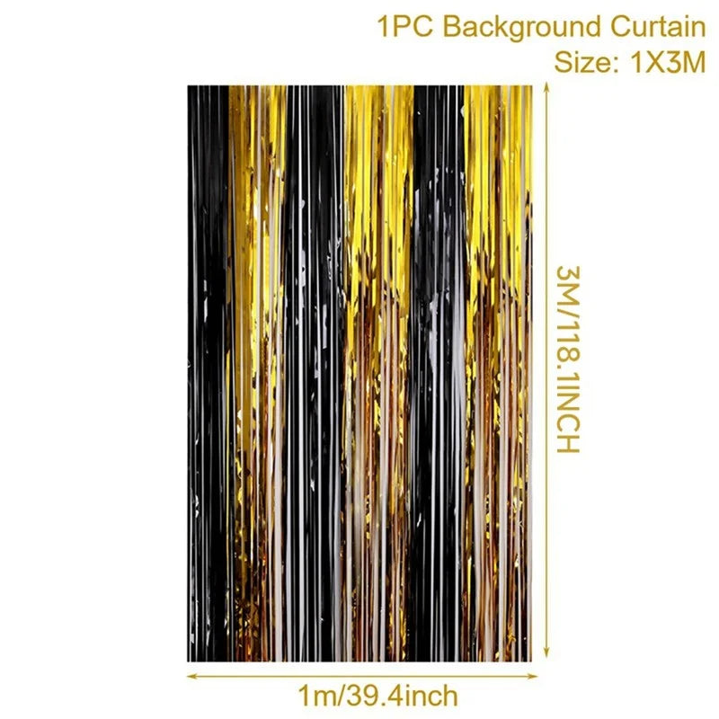 Birthday Party Decorations Backdrop Curtains Glitter Black Gold Tinsel Fringe Foil Curtain Background Wedding Adult Anniversary