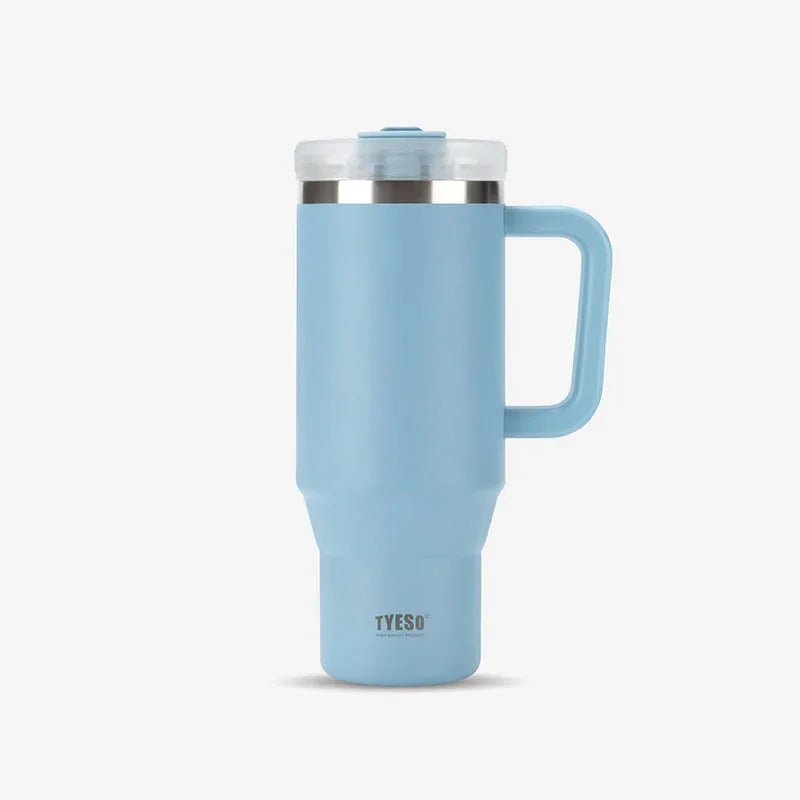 Tyeso Car Stainless Steel Thermal Bottles 30oz/40oz Vacuum Thermos Cup with Handle Straw Hiking Portable Water Bottle Coffee Cup