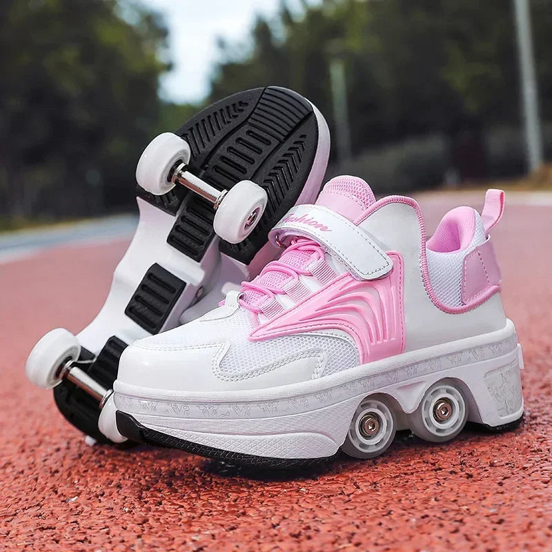 NEW children's sports roller skates deformation shoes 4 four-wheeled roller skates adult runaway shoes student deformation wheel