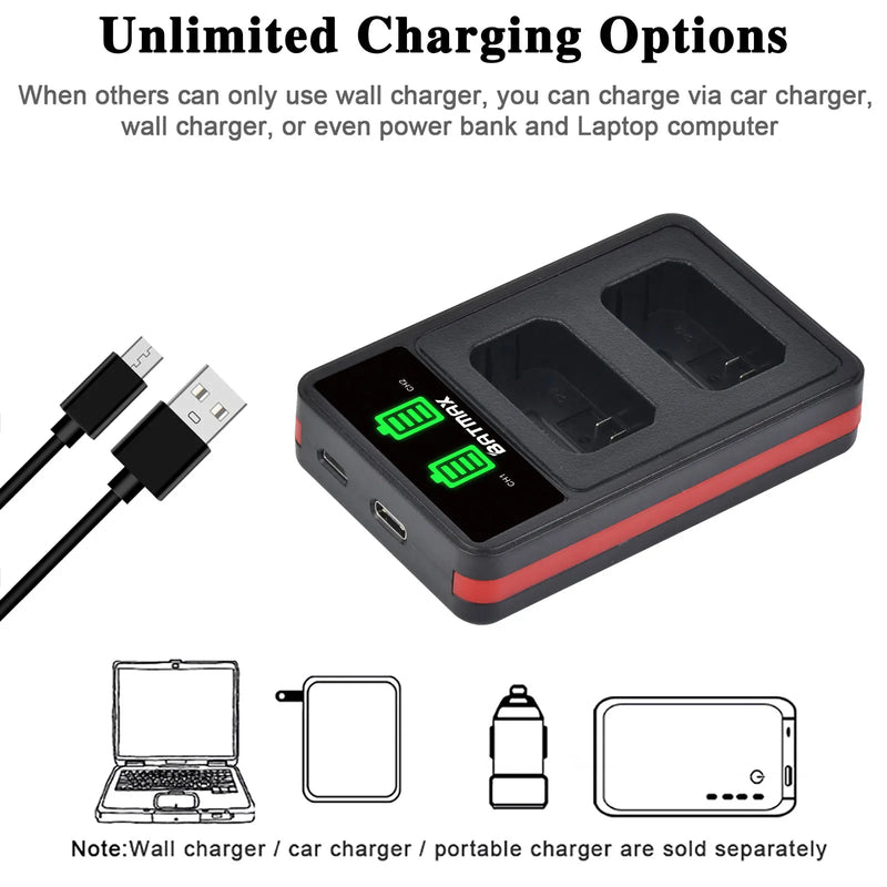 Dual Charger for Sony A6000 A6400 A6300 A6500 A7 A7II A7RII A7SII A7S A7S2 A7R. - 4X 2000mAh NP-FW50 NP FW50 Battery + LED USB