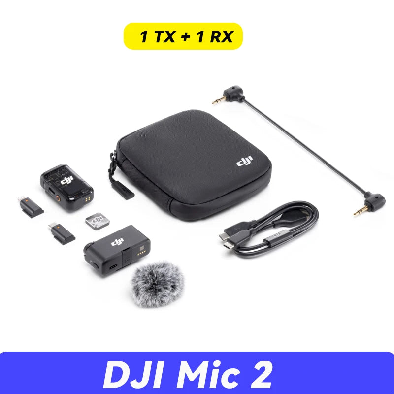 DJI Mic 2 Wireless Microphone with Intelligent Noise Cancelling 32-bit Float Internal Recording Optimized Sound 250m Range