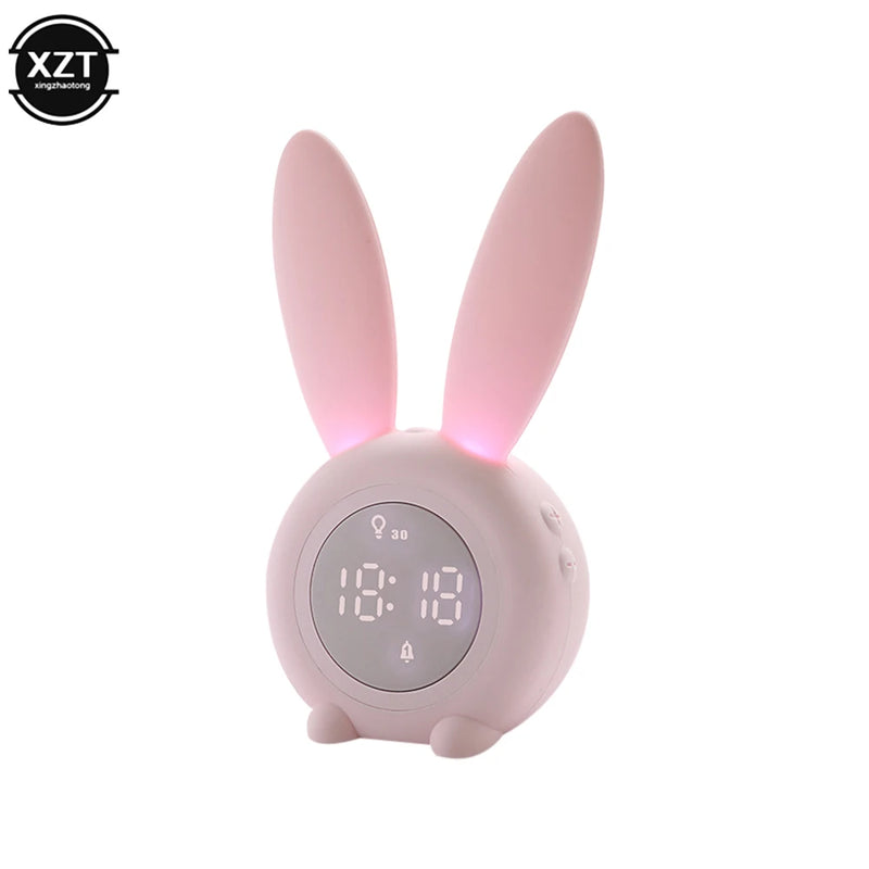 Mini Cartoon LED Digital Alarm Clock Electronic LED Display Sound Control  Cute Rabbit Night Lamp Desk Rechargeable Clock