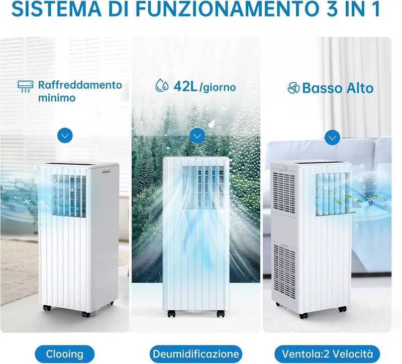 Portable Air Conditioner 9000 Btus/H, 2.6 kW Air Conditioner, 42L/Day Dehumidification 24H Timer, Remote Control For Home