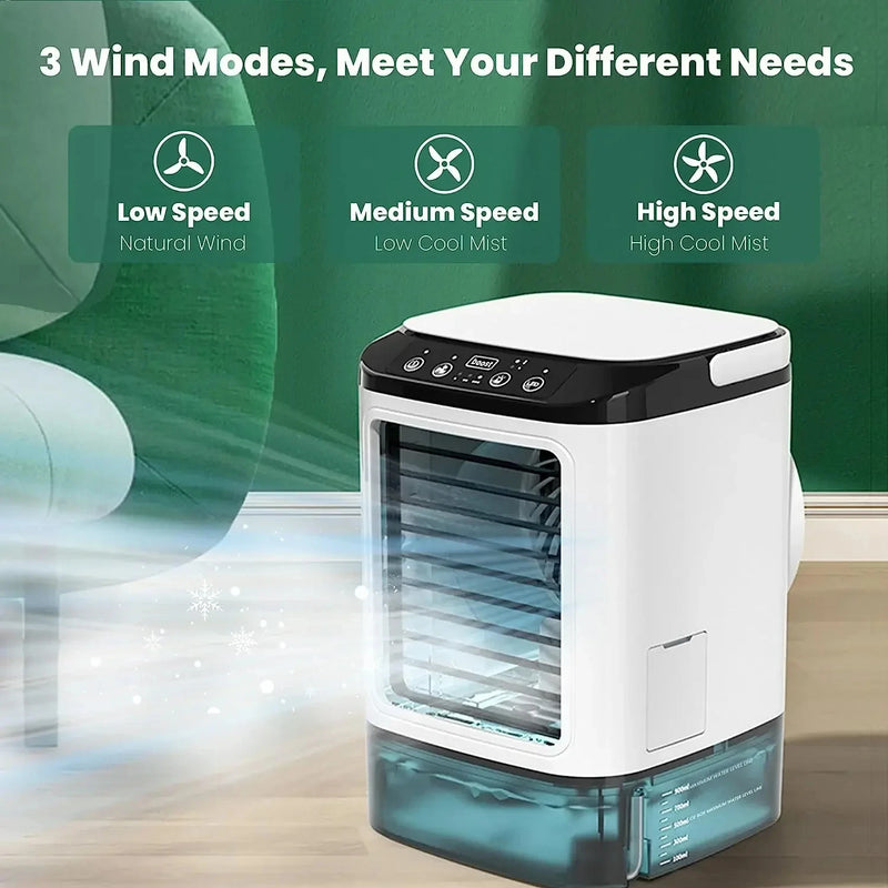 Air Conditioner Portable, Fan Desktop Dual Spray Ultrasonic Atomization 3-Speed Mute Air Cooler Night Light Electric Fan for Home