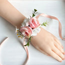 Bride groom wedding accessories wrist corsage bracelet cuff flower bridesmaid boutonniere Men Pins Silk Roses Artificial Flowers