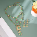 Moroccan Wedding Dress Jewelry Handmade Red Blue Gemstone Necklace Earrings Gold-Plated Kaftan Bridal Accessories