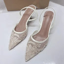 Mesh Open Heel Sandals Shoes Fashion. Print Pointed End for Women. High-heel  Stiletto