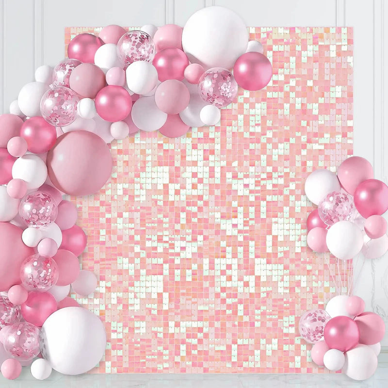 Square glitter wall background with shiny decorative panels,