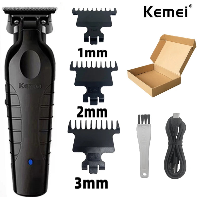 Kemei 2299 Barber Cordless Hair Trimmer 0mm Zero Gapped Carving Clipper Detailer Professional Electric Finish Cutting Machine