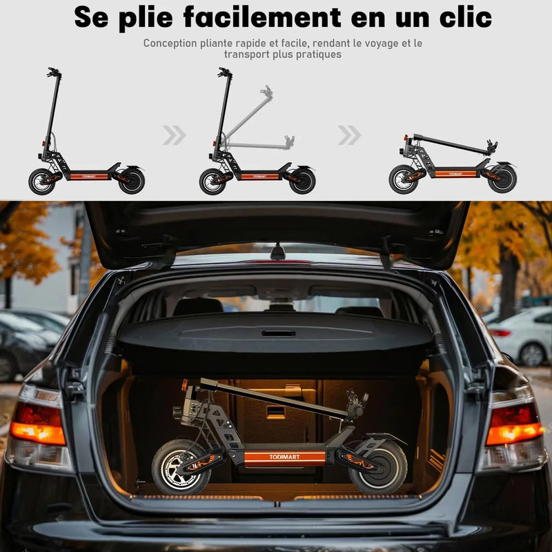 S13 adult Electric Scooter, range 75-90km,48V 20.8Ah, motor 1000W * 2, electric folding totinette, TODIMART