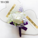 YO CHO Purple Bridesmaid Wrist Flowers Handmade Wedding Corsages and Boutonnieres Brooch Artificial Rose Bride Groom Boutonniere