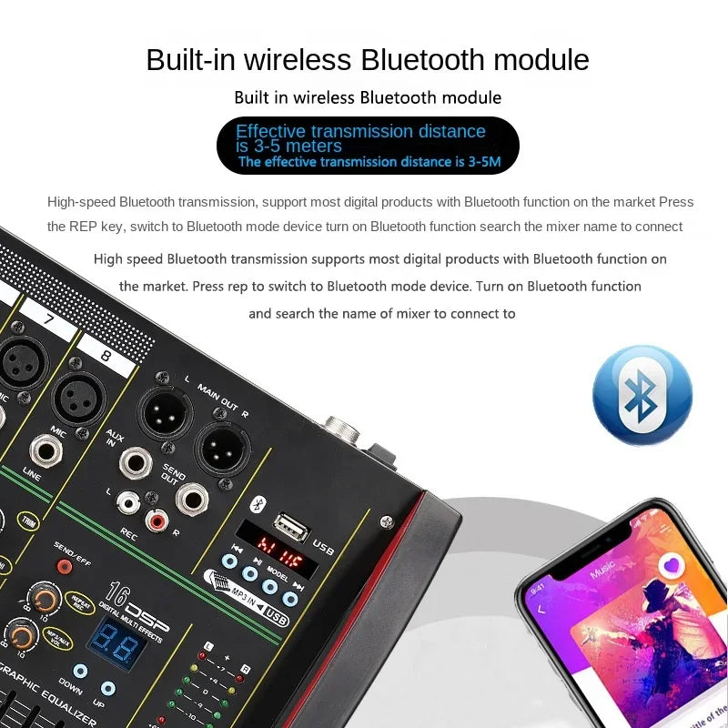 4 / 8-channel mixer DSP reverberation effect professional Bluetooth USB audio mixer balance family karaoke stage performance KTV