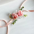 Bride groom wedding accessories wrist corsage bracelet cuff flower bridesmaid boutonniere Men Pins Silk Roses Artificial Flowers