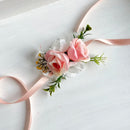 Bride groom wedding accessories wrist corsage bracelet cuff flower bridesmaid boutonniere Men Pins Silk Roses Artificial Flowers