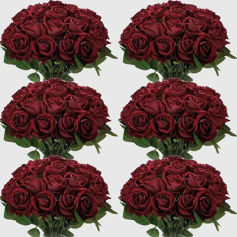 Artificial Roses Flowers Velvet Rose Bouquet for Home Wedding Decoration.