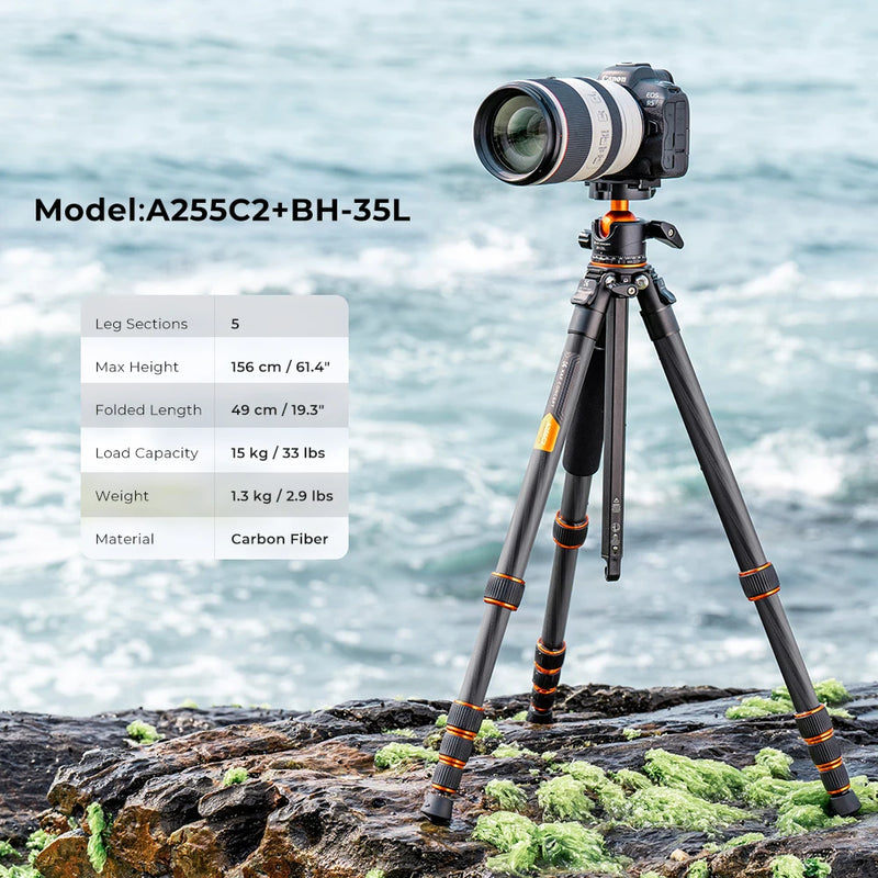 K&F Concept Professional Carbon Fiber Tripod for DSLR Camera, Max Load 15kg