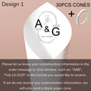 Personalized wedding confetti cones with names and date,