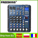Freeboss 16 Effect 6 Channels Mixing Desk USB Play Record Bluetooth Audio Mixer 3 Band EQ Professional Sound Table Console SMR6