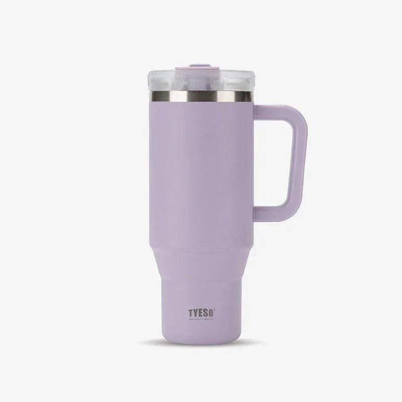 Tyeso Car Stainless Steel Thermal Bottles 30oz/40oz Vacuum Thermos Cup with Handle Straw Hiking Portable Water Bottle Coffee Cup