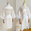 White bridal robe with feathers for wedding, satin robe for women,