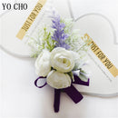 YO CHO Purple Bridesmaid Wrist Flowers Handmade Wedding Corsages and Boutonnieres Brooch Artificial Rose Bride Groom Boutonniere