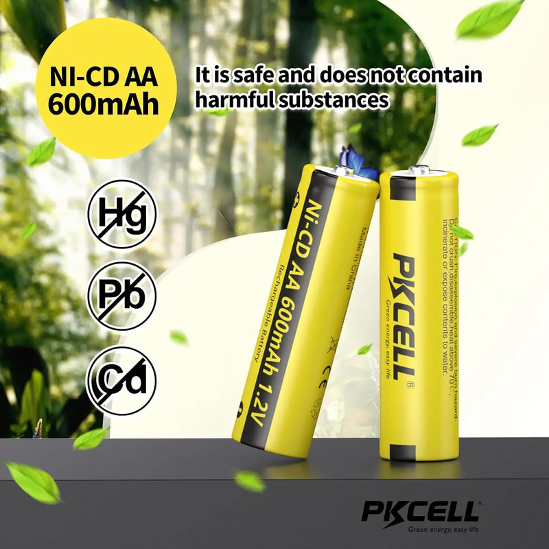PKCELL 12PCS NI-CD AA 600mAh 1.2v Rechargeable Battery Solar 2A Batteries for Outdoor Solar Lights