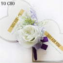 YO CHO Purple Bridesmaid Wrist Flowers Handmade Wedding Corsages and Boutonnieres Brooch Artificial Rose Bride Groom Boutonniere