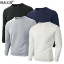 Autumn Men's Crew Neck Pullover Solid Color Casual Jacquard Check Sweatshirt Long Sleeve Warm Slim Sweaters Knitted Streetwear