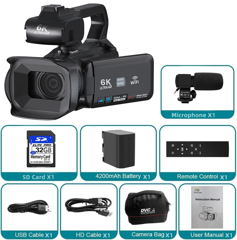 Câmera Camcorders 64MP Streaming Câmera 4.0"Touch Screen, Digital Video Câmeras Photography, YouTube Camcorder 6K Ultra HD. - KOMERY