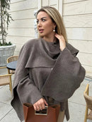 Ladies Autumn Winter Jacket Women Casual Commuter Coat Knitted Loose Oversize Coat Asymmetric Elegant Split Chic Scarf Jacket