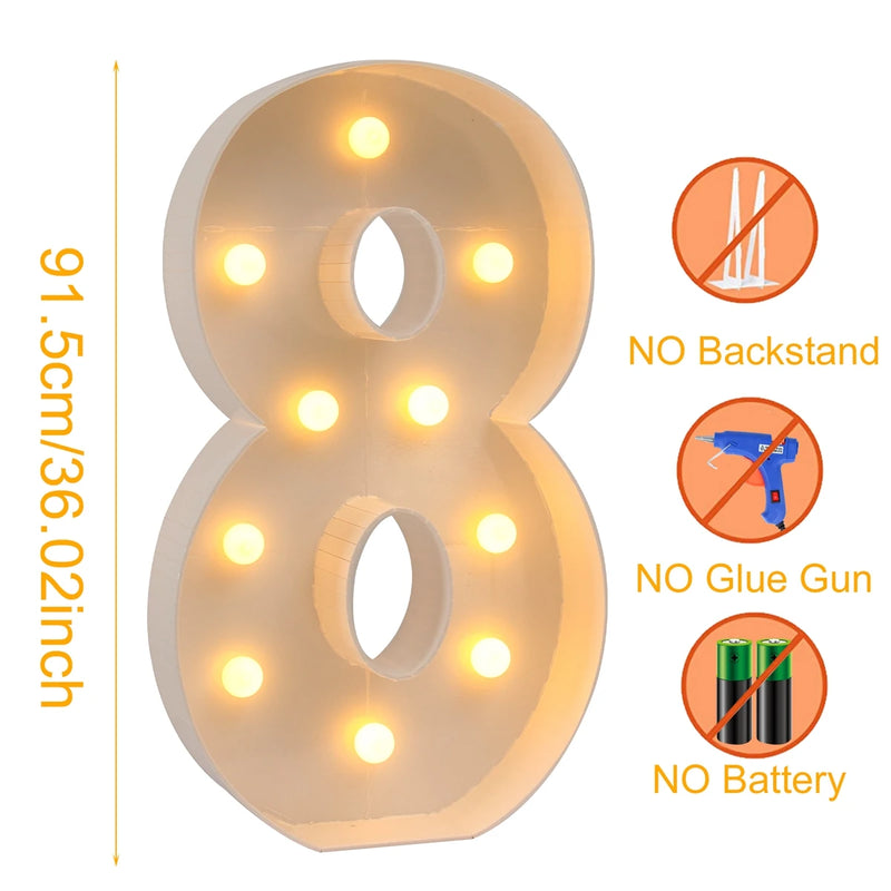 Giant LED Light Up Birthday Number Figure for 1st Birthday, Anniversary, Wedding,