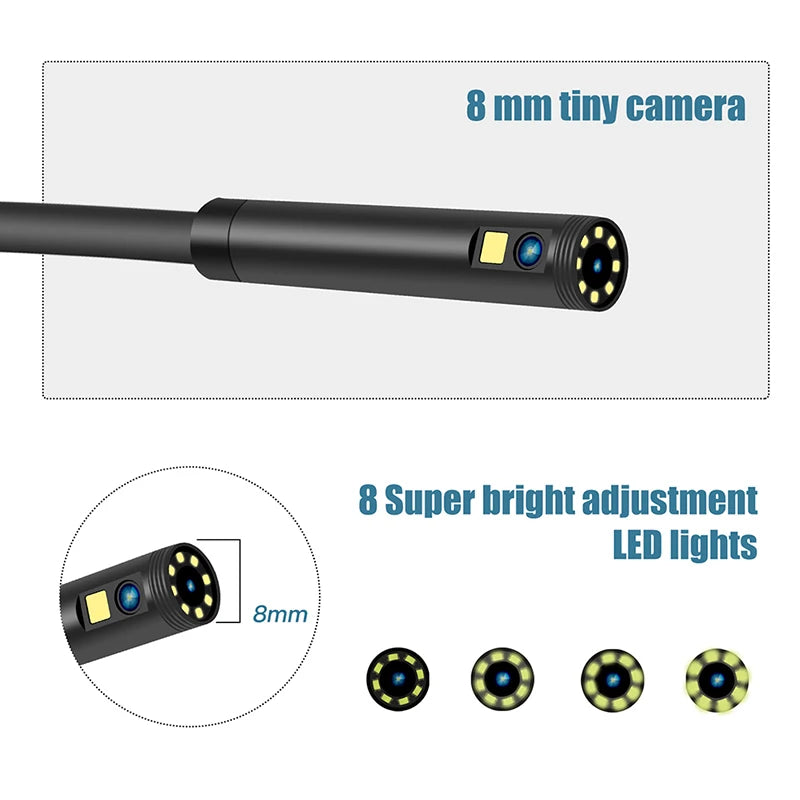 LCD Endoscope Camera with Dual Lens Borescope and 8 Lights, HD Inspection Camera