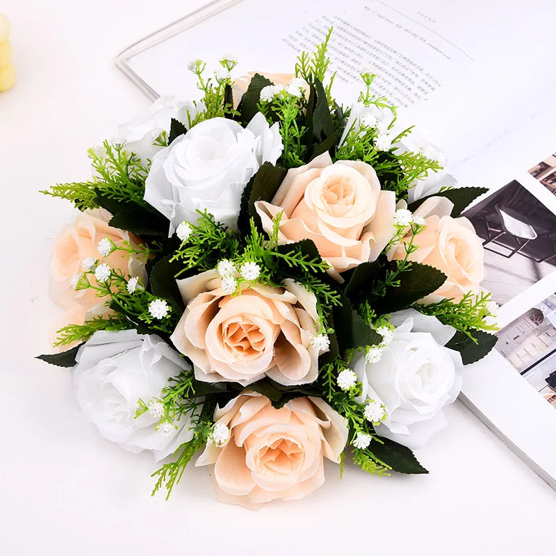 Artificial Flowers Plastic Rose Ball Silk Fake Flower Floral  Wedding Birthday Party Centerpiece Table Arrangements Decor. - 1pc