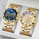 Men Business Watches Fashion, Arabic Dial Steel Band Male's, Quartz Watch Set, (Without Box). - 2pcs/set