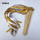 Wedding wand set with fuchsia and pink ribbon and gold bells