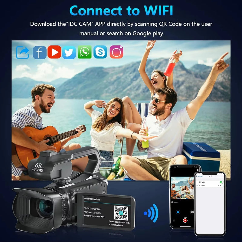 Câmera Camcorders 64MP Streaming Câmera 4.0"Touch Screen, Digital Video Câmeras Photography, YouTube Camcorder 6K Ultra HD. - KOMERY